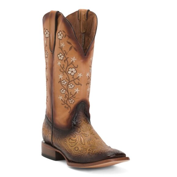 TANNER MARK Antique Brown Made In Mexico Leather Square Toe Western Boots - Picture 1 of 2
